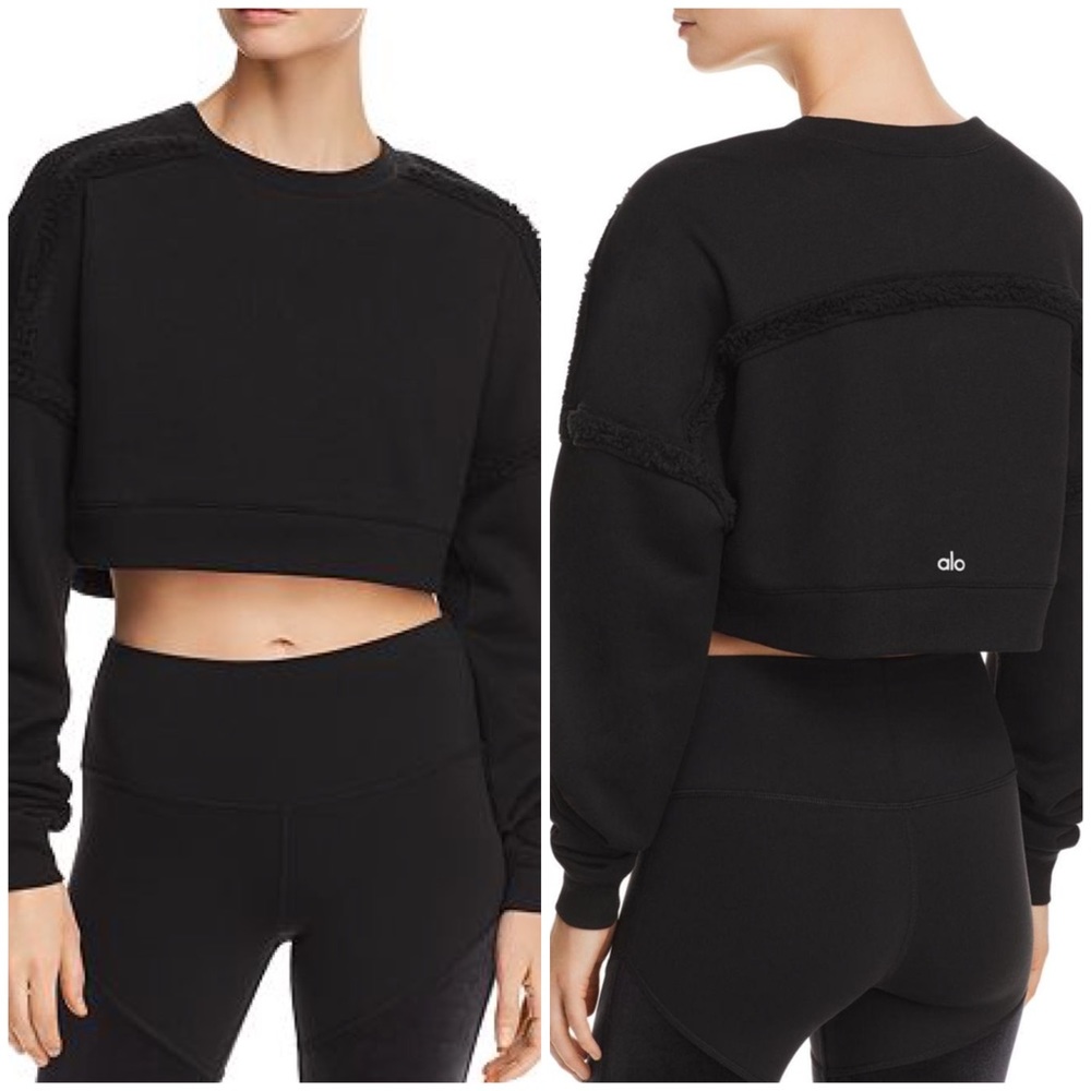 ALO Yoga City Sherpa Fleece-Trimmed Cropped Sweatshirt